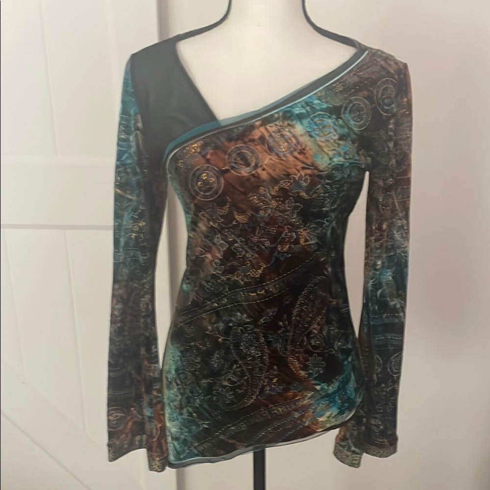 Anac Black and Brown Asymmetrical Long Sleeve Blouse